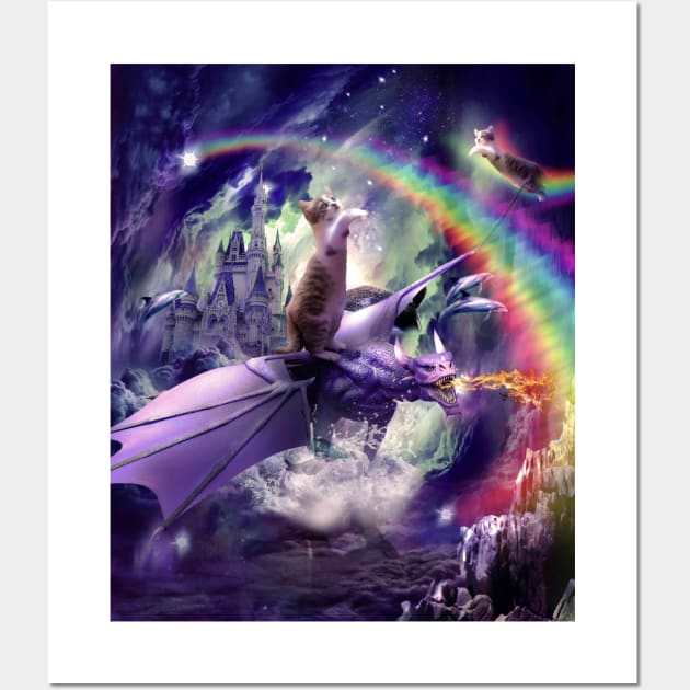 Rainbow Space Cat On Dragon Wall Art by Random Galaxy